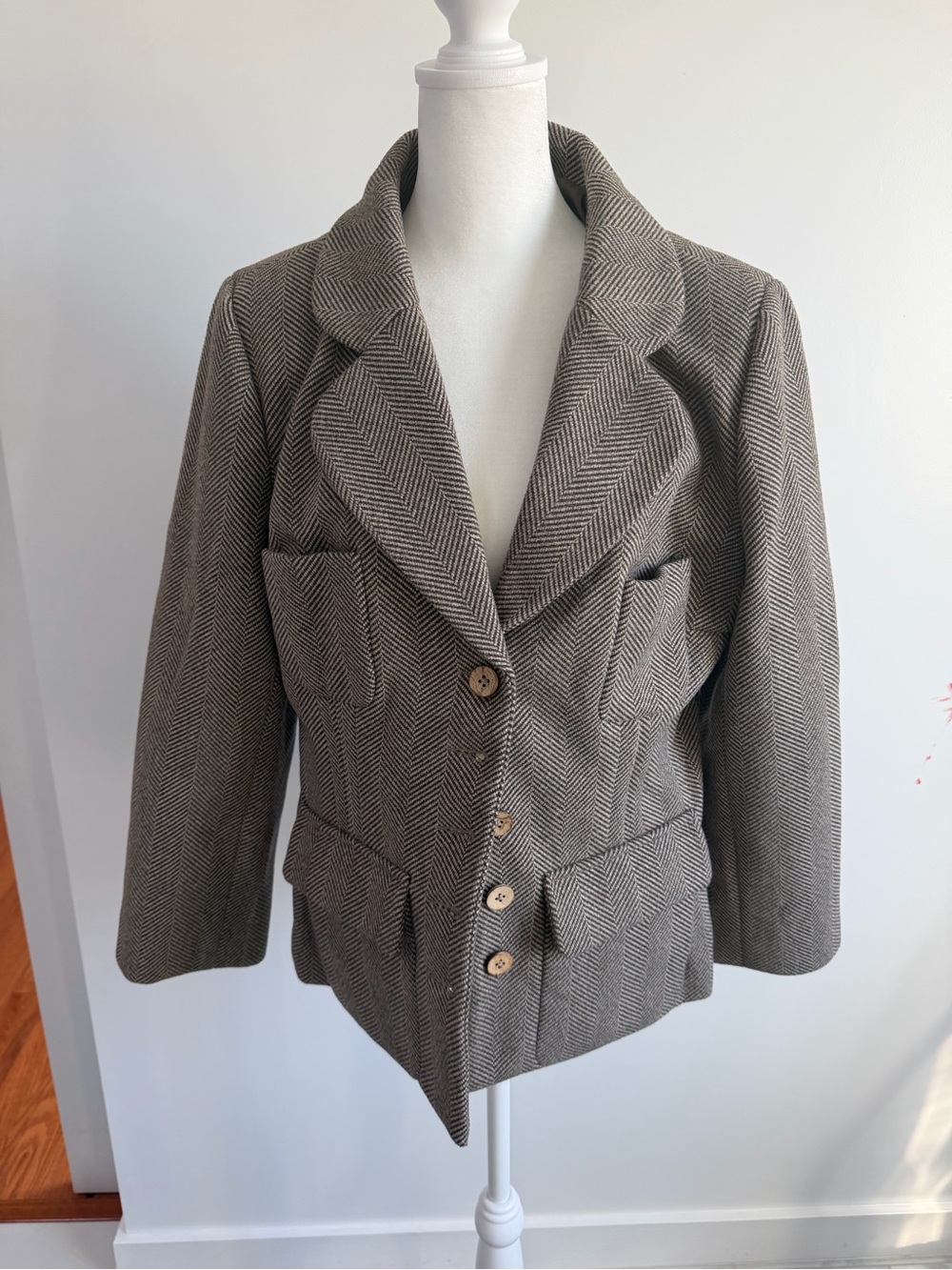 RIHOAS Brown Herringbone Tailored Button-Front Blazer